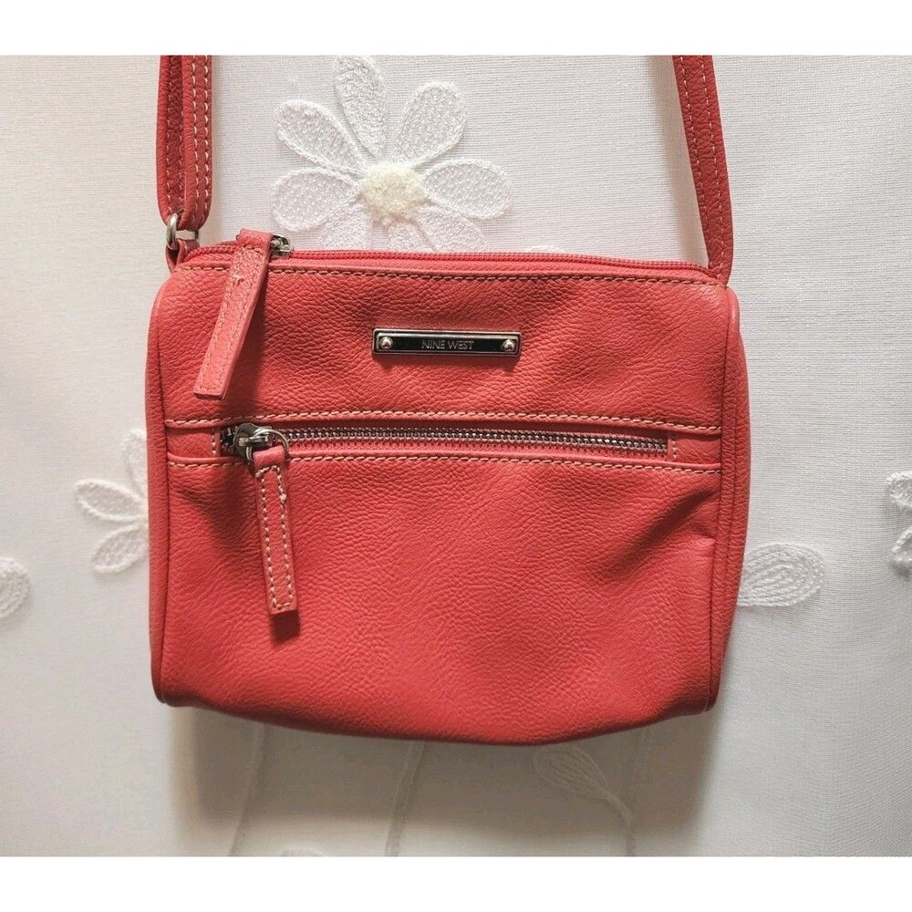 Nine West Womens Coral Mini Crossbody Purse Pebbled Faux Leather Travel Pink Bag